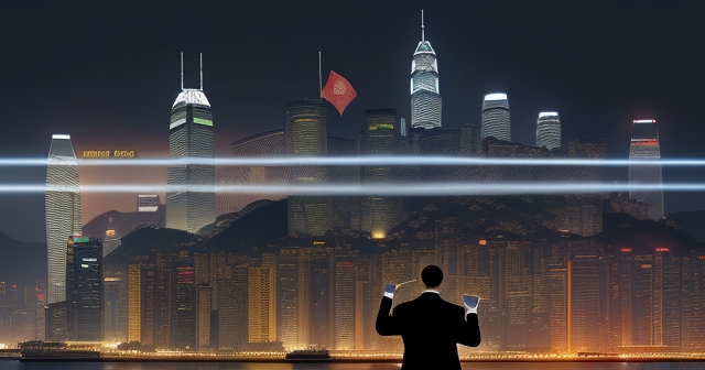 The skyline of Hong Kong with Yuan symbols in the foreground.