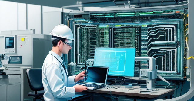 A technician fixing industrial equipment