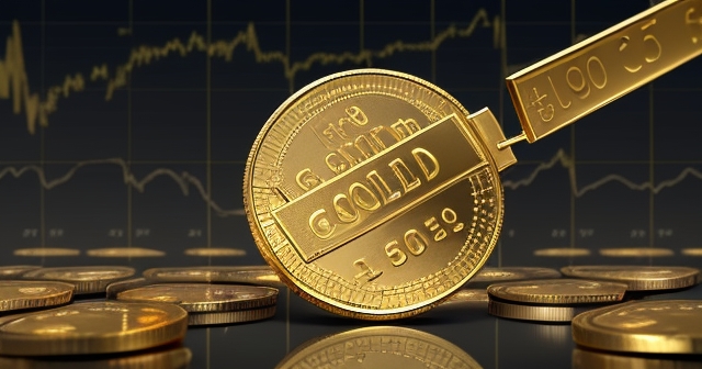Dramatic stock market graphs with gold