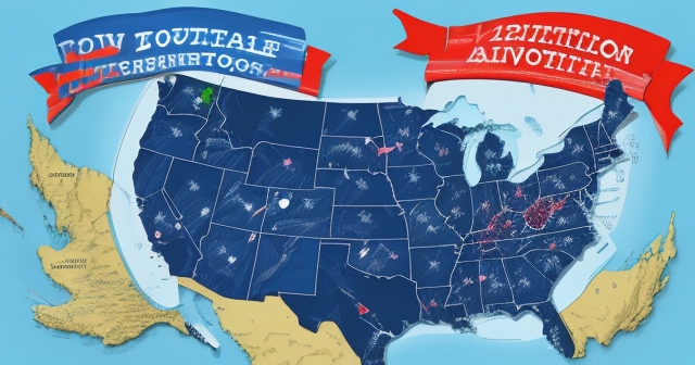 A vibrant political map of the USA showcasing blue wave transitions