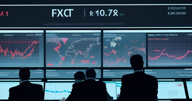 Busy Forex trading floor with screens showing fluctuating currencies