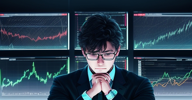 Clock showing 24 hours with stock charts around