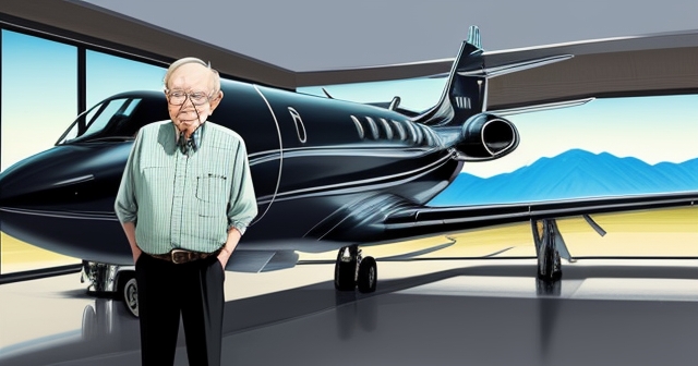 Warren Buffett in front of a private jet