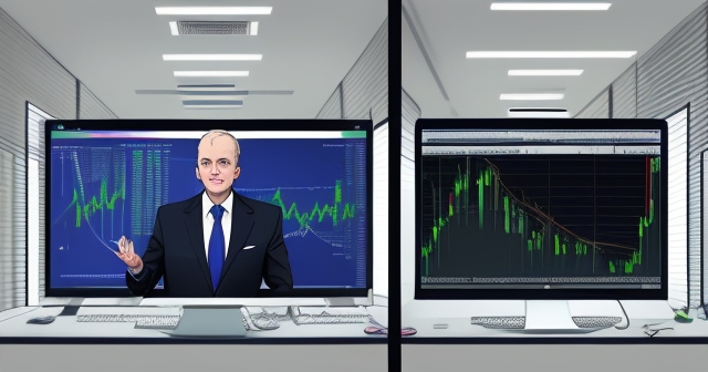 Digital art of a Forex trader using an Expert Advisor on multiple screens