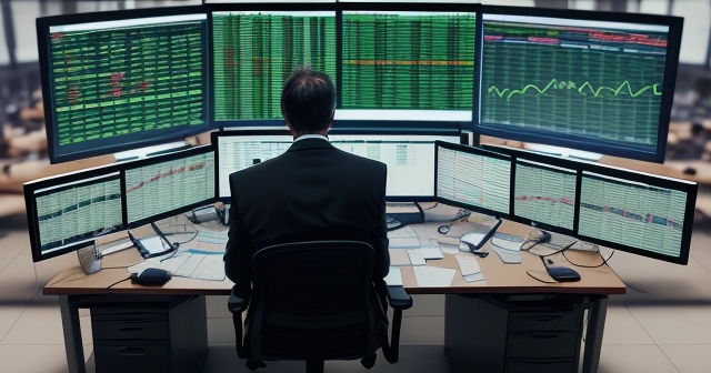 A trader analyzing stock charts