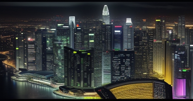 A skyline view of Sydney and Singapore with currency signs.