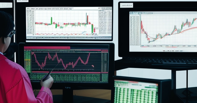 A close-up of a candlestick chart