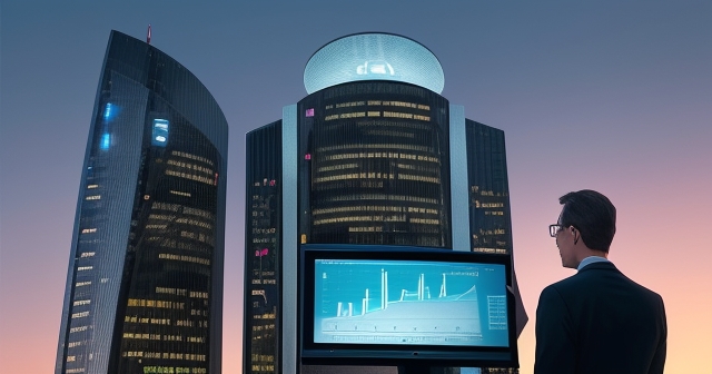 European Central Bank building in Frankfurt at sunset