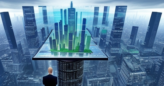 A financial landscape analysis with stock charts and market indices.