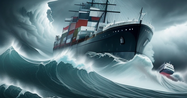 a ship navigating through dense fog