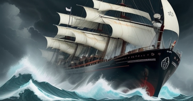 a ship navigating stormy seas