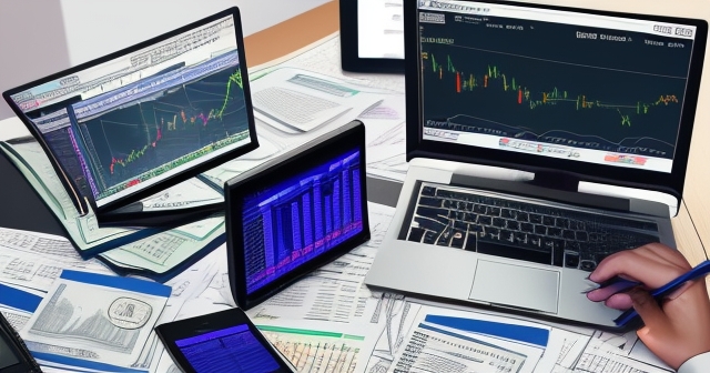 trading desk with charts and news papers