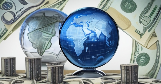 A scale balancing the U.S. dollar and other currencies, symbolizing global trade.