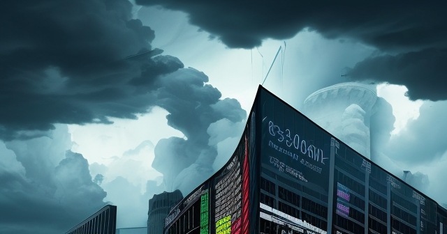A stock market chart showing a rising trend with the Dow Jones symbols
