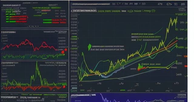 Close-up of stock market screens with tech logos