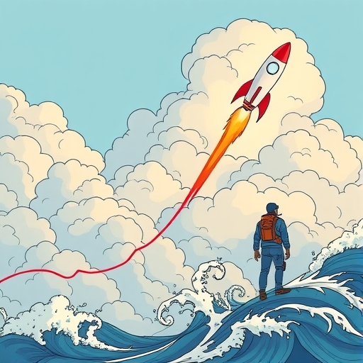 A soaring graph representing S&P 500 gains against skyrocketing clouds