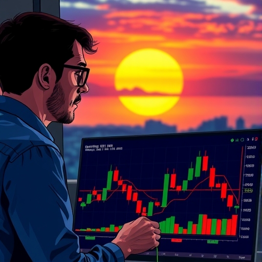 A close-up of a trading screen displaying bullish and bearish candles highlighting the morning and evening star formations.