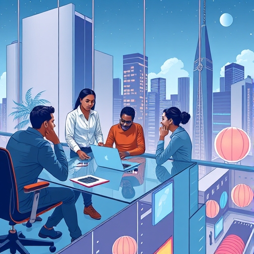 A futuristic cityscape highlighting innovation and inclusivity in finance