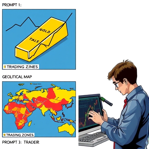 A trader analyzing charts with glowing gold indicators