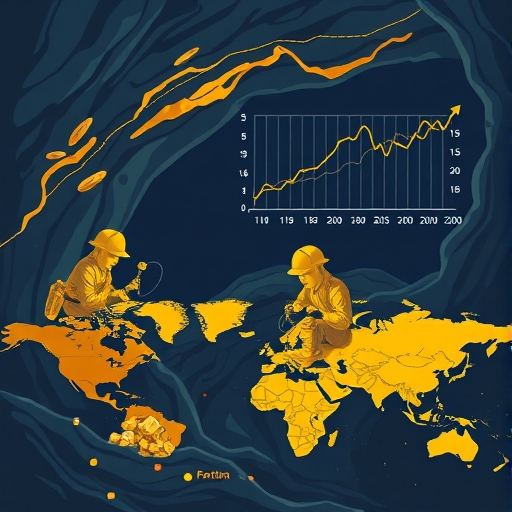 A gold miner working in a deep mine, surrounded by rich ore veins.