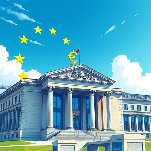 artistic depiction of a conductor guiding an orchestra, symbolizing the ECB's role in managing financial systems