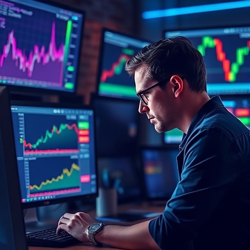 An investor deeply focused on analyzing data charts in a trading environment