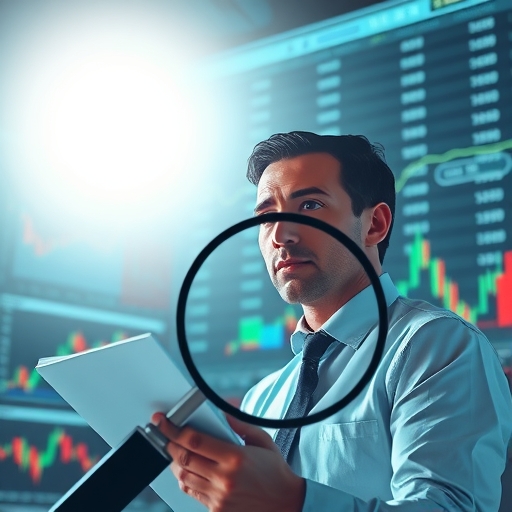 A stock market scene with fluctuating graphs and indicators