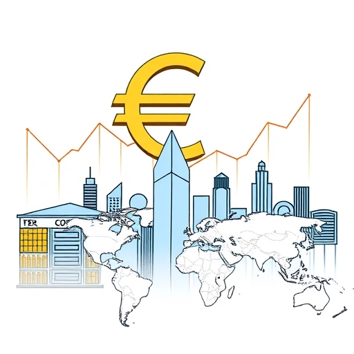 Euro currency symbol rising above Dollar symbol