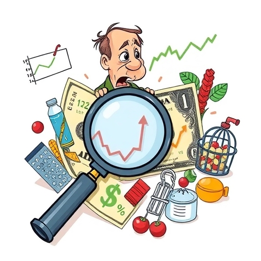 Illustration of fluctuating inflation graphs with a magnifying glass