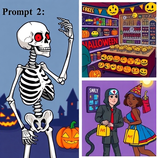 Millennials engaging in early Halloween shopping with festive costumes.