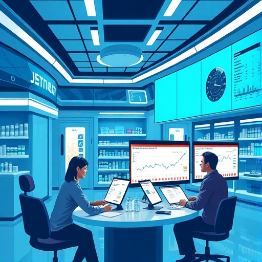 A futuristic healthcare lab with advanced technology