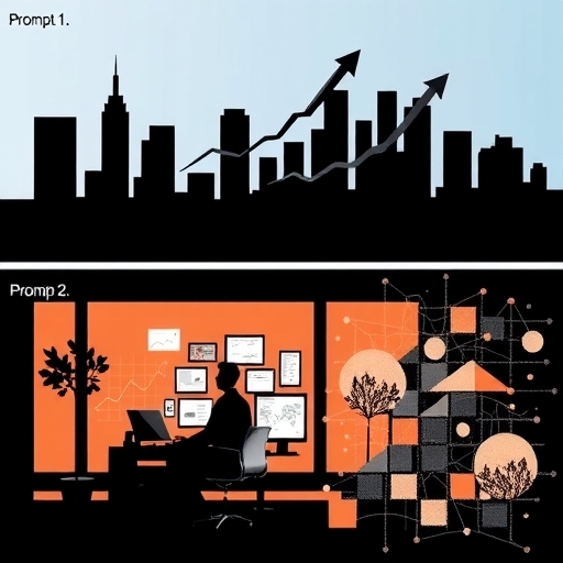 Investor analyzing diverse market signals and trends in a modern office.