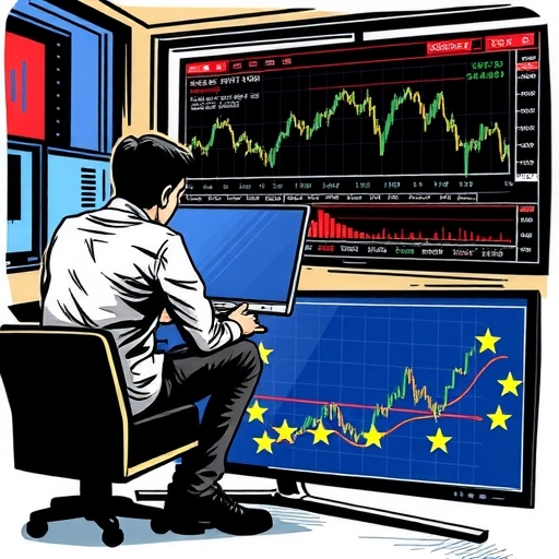 A visualization of the EUR/USD currency pair fluctuating on a digital screen.