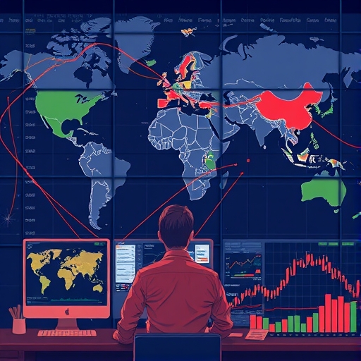 An intricate network of global stock exchanges with diverse markets and trading activities