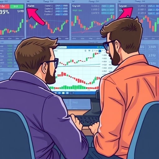 A trader analyzing market charts with Forex graphs and calculators in the background