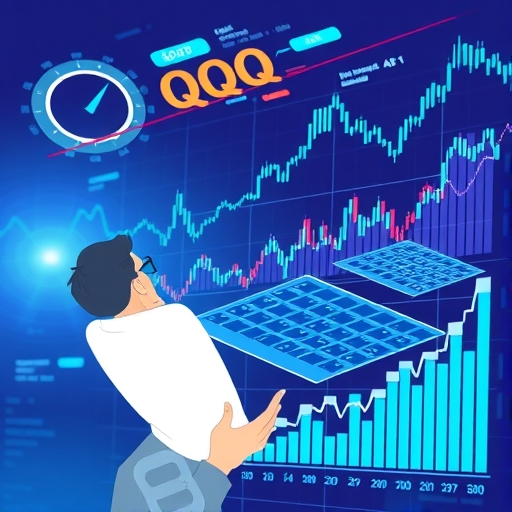 An investor analyzing financial charts with QQQ symbols