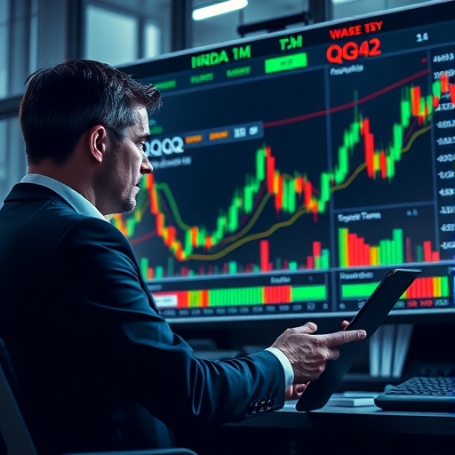 Dynamic market graphs showing bullish trends for QQQ
