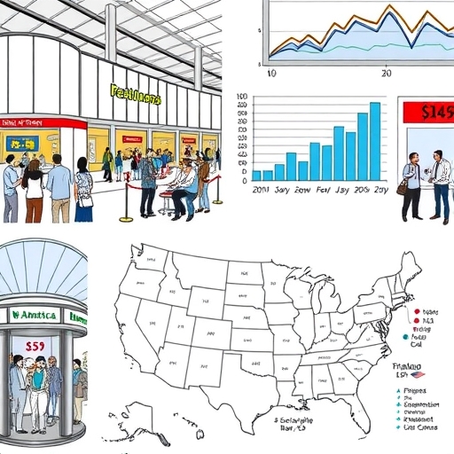 A vibrant financial center bustling with clients, capturing the essence of modern banking.