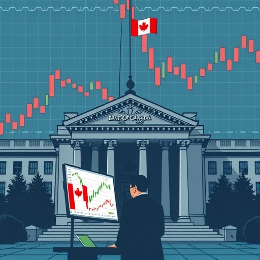 A financial trader analyzing Canadian dollar value with trade charts and data