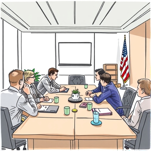 A dynamic boardroom meeting with diverse stakeholders