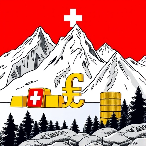 Swiss mountains with Swiss Franc in foreground