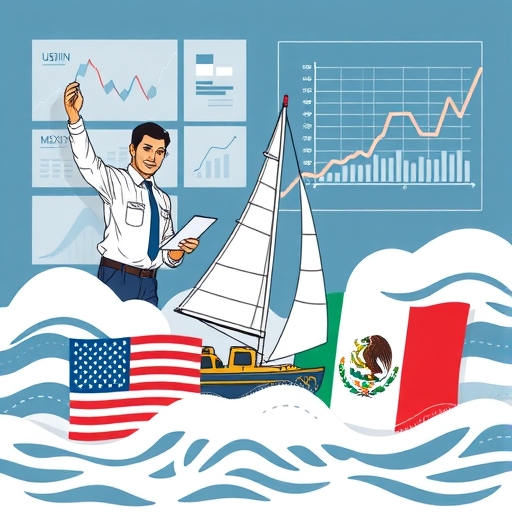 Traders analyzing currency graphs with USD and MXN symbols