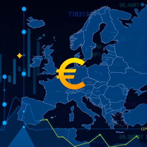 euro currency symbols with trading graphs