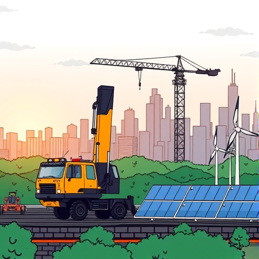 solar panels and wind turbines in a green landscape