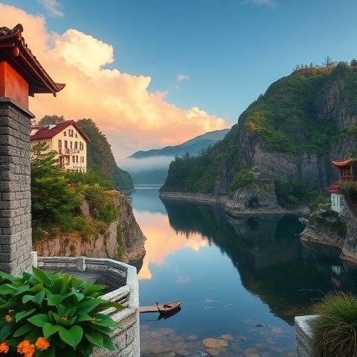台灣山區的風景，一座橋樑橫跨山谷。