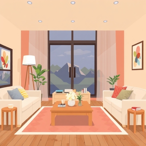 一個溫馨的客廳插畫