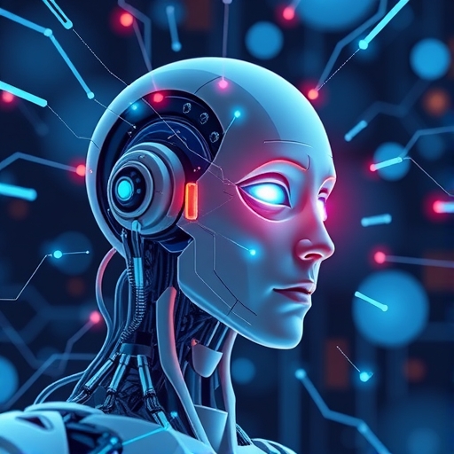 先進AI技術的插圖，顯示資料流和互連節點，代表複雜的金融計算。