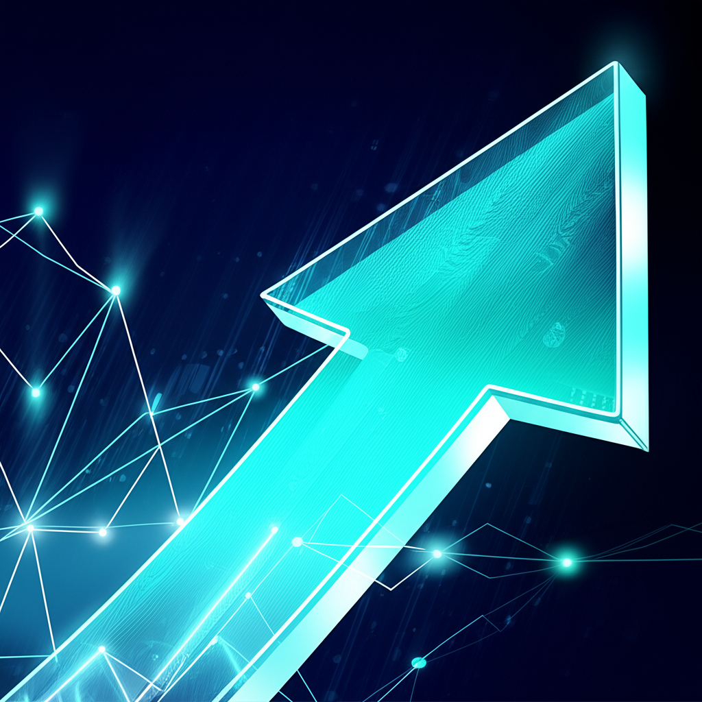 Illustration depicting a stylized 'trade signal' as a bright, clear arrow pointing towards a specific financial asset on a graph, emerging from complex data streams and analytical models, symbolizing an alert or suggestion for trade execution, illustration style.