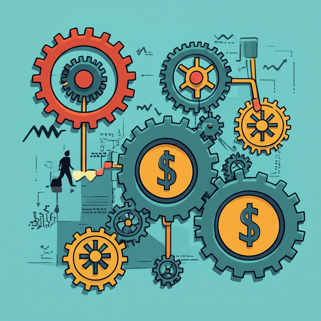 Mechanical illustration of gears and levers representing futures and forward contracts tracking currency performance, explaining how Forex ETFs operate