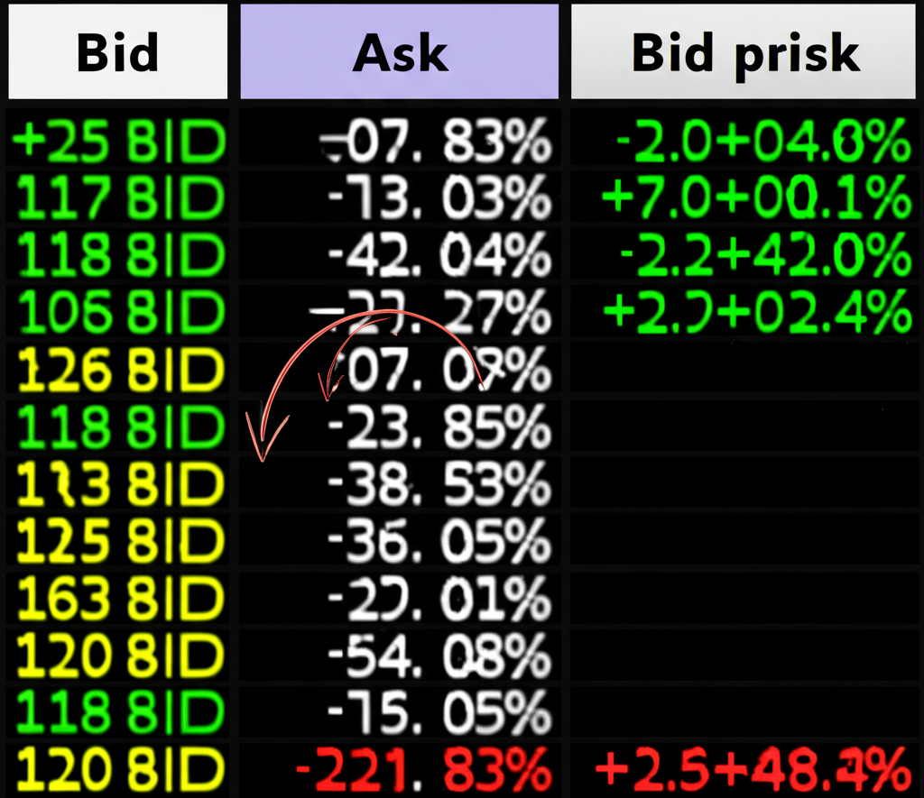 Illustration of a trading terminal interface displaying bid and ask prices for a currency pair, with arrows indicating selling at bid and buying back lower to close a short position, showing a profit